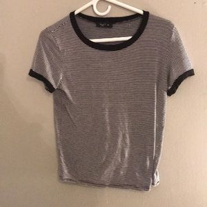 white and navy striped shirt